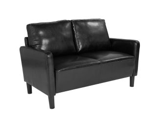 Upholstered Living Room Loveseat with Straight Arms in Black LeatherSoft