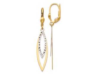 14k Two-tone Diamond-cut Leverback Earrings