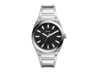 Men's Everett Silver-Tone Stainless Steel Watch Black Dial