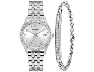 Caravelle Ladies Boxed Set Silver Tone Watch Bracelet