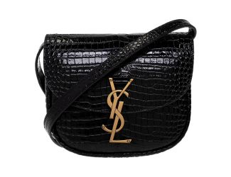 Saint Laurent Kaia Croc Embossed Leather Small Crossbody Bag Black