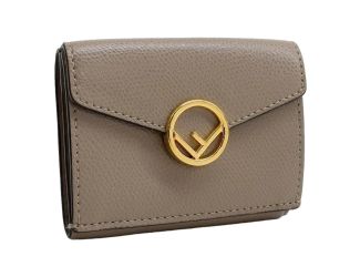 Fendi F Is Fendi Tortora Gray Leather Micro Trifold Wallet