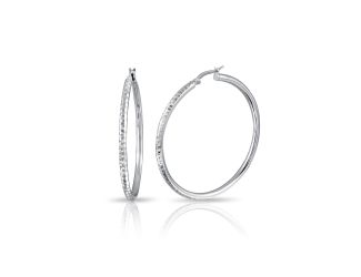 PARIKHS Diamond Cut 3mm wide Hoop Earrings rounded hinge in 925 Sterling Silver-45mm