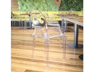 Oval Back Ghost Chair with Arms in Transparent Crystal - Stackable Side Chair