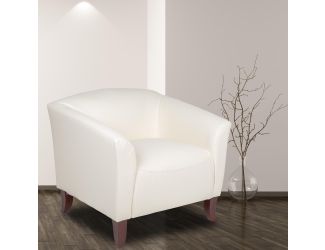 Ivory LeatherSoft Chair with Cherry Wood Feet - Lobby or Guest Seating