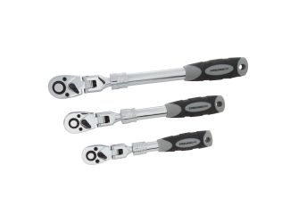 3pc 72-Tooth Extendable Flex-head Ratchet Set- 1/4, 3/8, and 1/2-Inch Drives