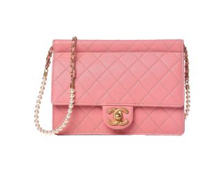 Chanel Pink Quilted Lambksin Pearl Chain Crossbody Handbag