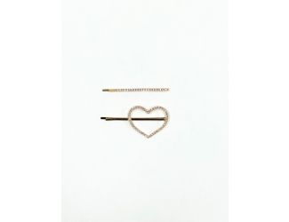Set of 2 Hair Piece Set Heart With Clear Stones