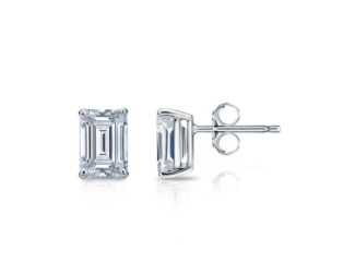 Bright White Pinnacle Emerald Lab Grown Diamond Stud in 14K White Gold 1.20ct,Color-GH,Clarity-VVS