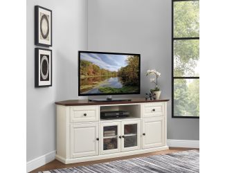 Shelby 60" Corner Tv Stand In White With Mahogany Top