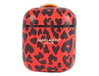 Saint Laurent Leopard Print Black and Red Leather Airpods Case