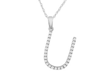 PARIKHS Diamond Initial 'U' Pendant Necklace in 18k White Gold over Sterling Silver 0.10ct IJK-I2