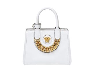 Versace La Medusa White Leather Small Crossbody Tote Bag Gold Plaque Chain
