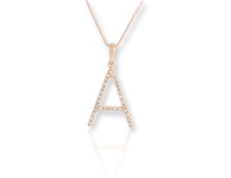 PARIKHS Diamond Initial 'A' Pendant Necklace in 18k Rose Gold over Sterling Silver 0.10ct IJK-I2