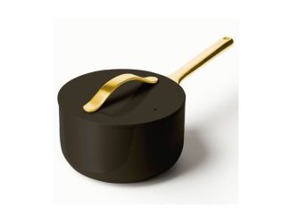 3qt Iconics Nonstick Ceramic Saucepan Black/Gold