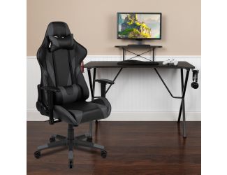 Gaming Bundle-Desk, Cup Holder/Headphone Hook & Gray Reclining Chair