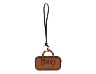 Miu Miu Arcadie Miniature Leather Bag Charm Brown Gold Hardware Zip Closure