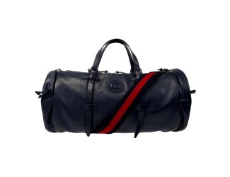 Gucci GG Logo Deep Blue Buffalo Leather Duffle Tote with Strap