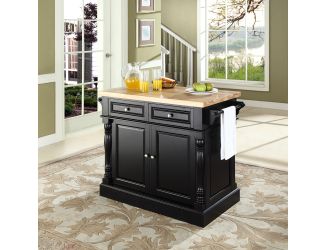 Butcher Block Top Kitchen Island in Black Finish