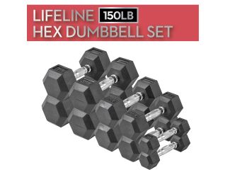 Lifeline - Hex Rubber Dumbbell Set - 150 LBS