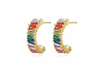 Latonia Cabella created Colorful CZ "C" shaped Sterling Silver 18K Gold Vermeil Stud Earrings