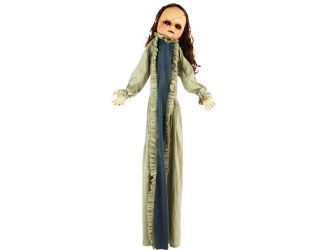 Baby Betty the Animatronic Zombie, Indoor or Covered Outdoor Halloween Decoration, Red LED Eyes, Bat