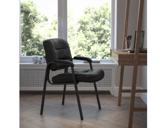 Black LeatherSoft Executive Side Reception Lounge Chair with Titanium Gray Frame