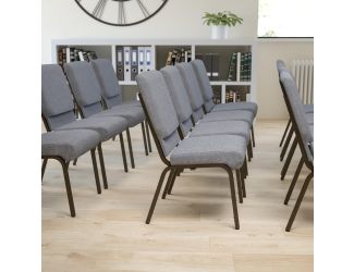 18.5"W Stacking Church Chair in Gray Fabric - Gold Vein Frame