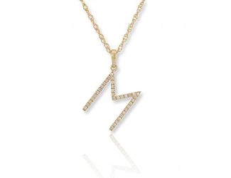 PARIKHS Initial Pendant Alphabet 'M' in CZ with chain in 925 Sterling Silver with Yellow Plating