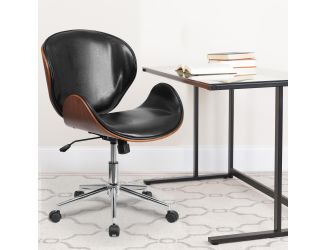 Mid-Back Walnut Wood Conference Office Chair in Black LeatherSoft