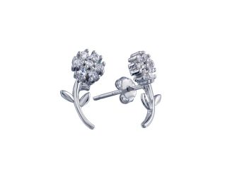 PARIKHS Rhodium Plated Flower CZ Stud Earring in 925 Sterling Silver