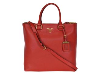 Prada Vitello Phenix Red Leather Shopping Tote