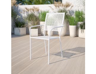 White Indoor-Outdoor Steel Patio Arm Chair with Square Back - Bistro Chair