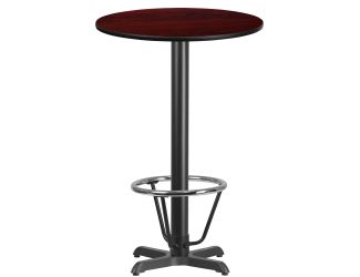 24" Round Mahogany Laminate Table Top & 22"x 22" Bar Height Base with Foot Ring