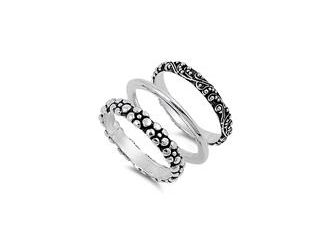 Oxidized Sterling Silver Bali Style Multi-Band Stack Ring, Size 9
