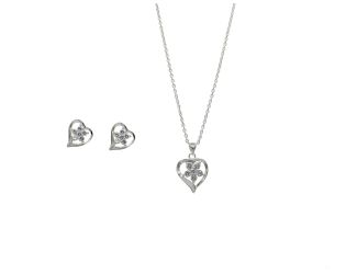 Sterling Silver CZ Star Burst Heart Jewelry Set