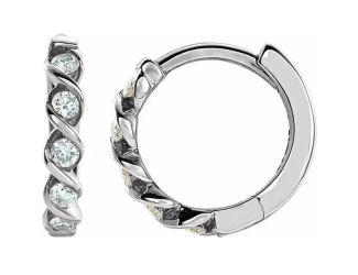 14K White Diamond Hoop Earrings