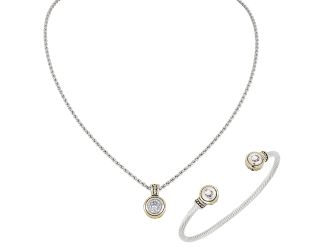 Beijos CZ Pendant and Cuff Bracelet Set, Clear CZ - Components K5019-AF05 & B5029-AF00