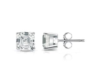 Bright White Pristine Asscher Lab Grown Diamond Stud in 14K White Gold 2.10ct, Color-GH,Clarity-VS