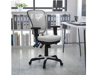Mid-Back White Mesh Multifunction Ergonomic Office Chair with Adjustable Arms