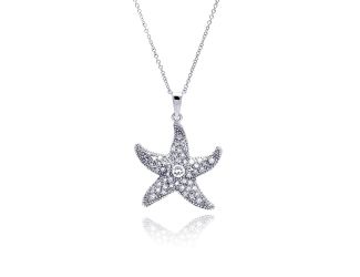 PARIKHS Clear CZ Rhodium Plated Starfish Pendant Necklace in 925 Sterling Silver