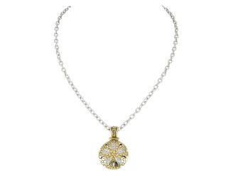 Seaside Sand Dollar Pendant, CZs. Length: 16 - 18" adjustable  Pendant: 1"L x 1"W