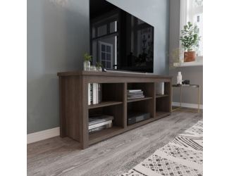 TV Stand up to 80" TVs with 6 Open Storage Compartments in Gray Wash Oak Finish