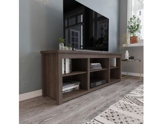 TV Stand for up to 80" TVs with 6 Open Storage Compartments in Espresso Finish