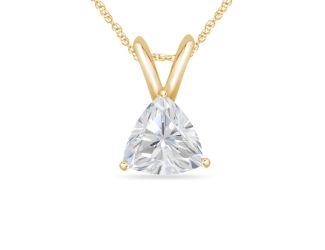 Bright White Pinnacle Trillion Lab Grown Diamond Pendant with chain, 14K Yellow Gold 0.07ct,GH,VVS