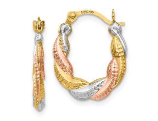 14K & White and Rose Rhodium Hollow Scalloped Hoop Earrings