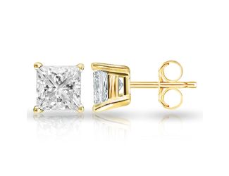 PARIKHS Princess cut Diamond Stud Yellow Gold Plated on Sterling Silver 0.18 ct IJK Color I3 Clarity