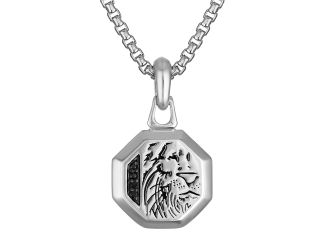 Marc Anthony's Lion-faced Hexagon Amulet, Sterling Silver/Black Diamonds Pendant, 24"-26"