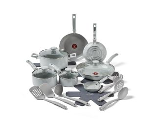 Essentials Ceramic Non-Stick 20-Piece Cookware Set - Moon Grey