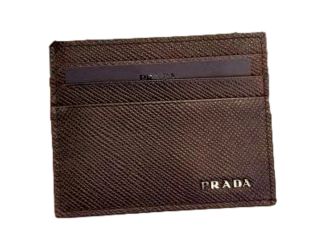 Prada Saffiano Mens Bruciato Brown Credit Card Wallet